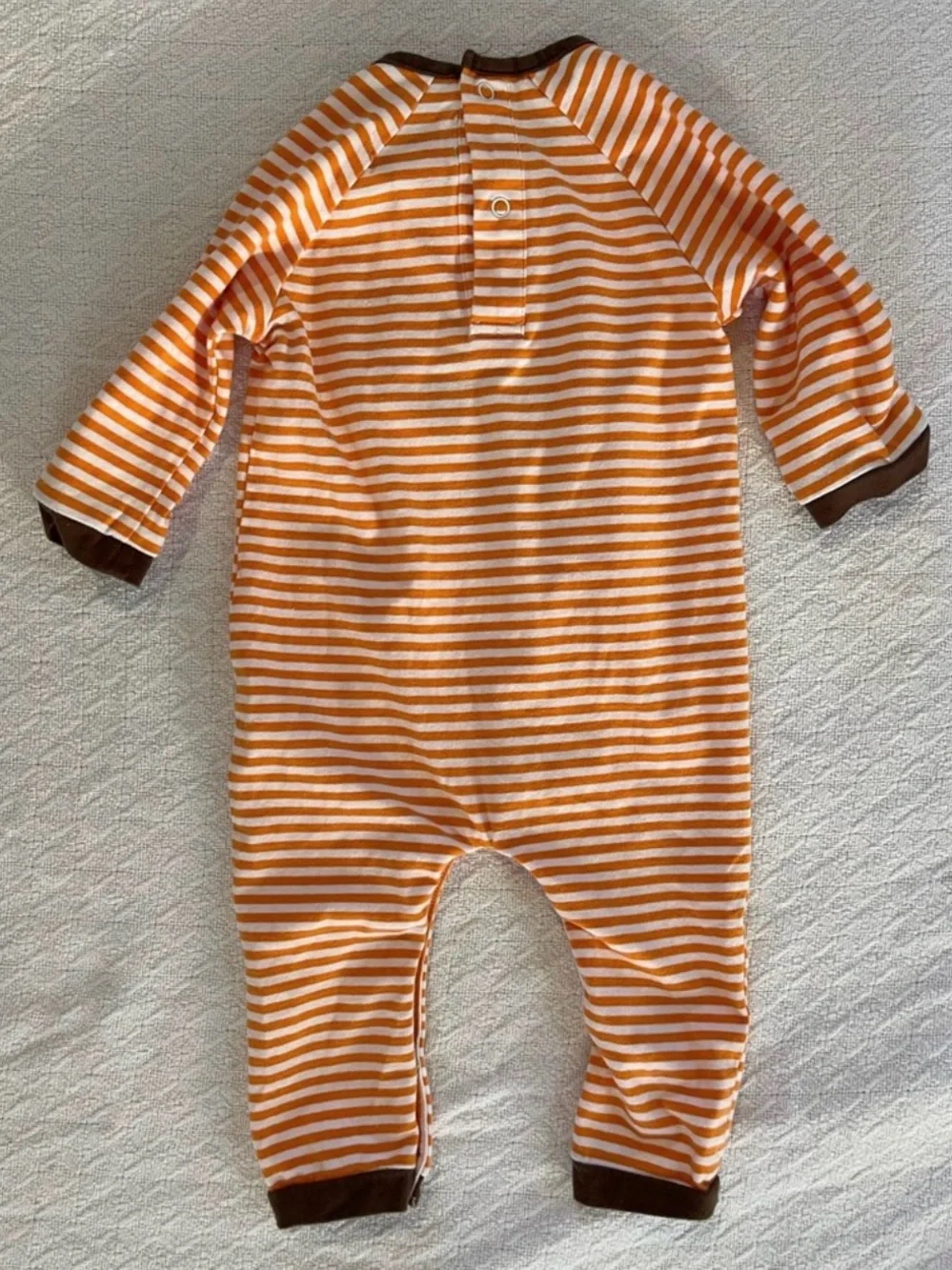 Toffee Apple My First Thanksgiving Orange and White Romper with Turkey Appliqué